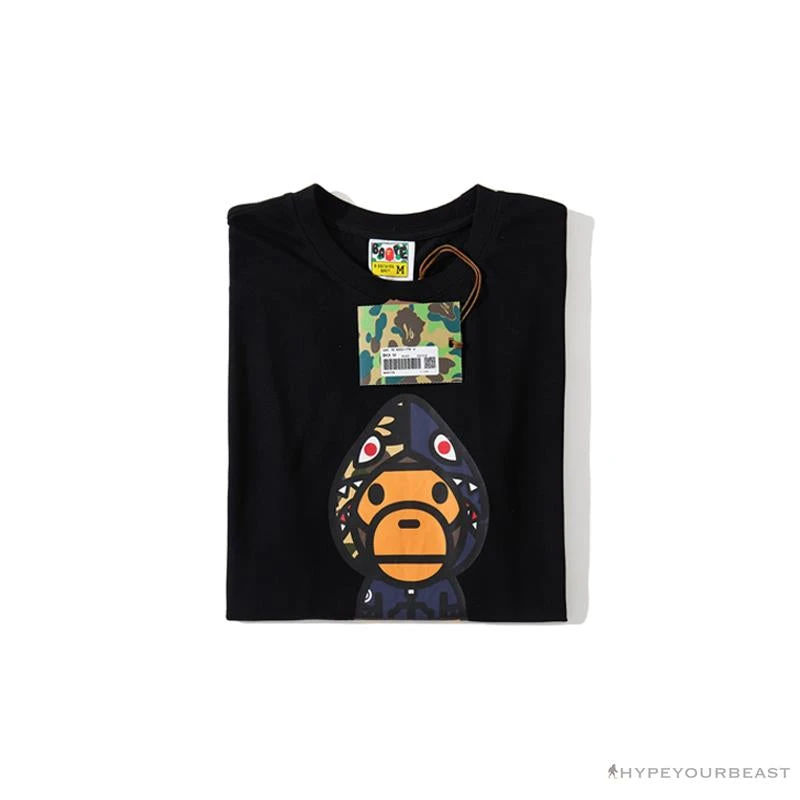 Hypeyourbeast BAPE Baby Milo Blue Shark Hat Little Monkey Tee Shirt 'BLACK' Clothes 16 Hypeyourbeast BAPE Baby Milo Blue Shark Hat Little Monkey Tee Shirt 'BLACK' Clothes