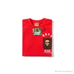 Hypeyourbeast BAPE KIDS Small Net Pocket Ape Man Head Tee Shirt 'RED' Clothes