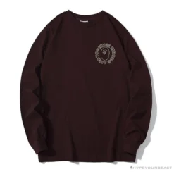 Hypeyourbeast BAPE APES TOGETHER English Alphabet Ape Head Long Sleeve Shirt 'WINE RED' Clothes