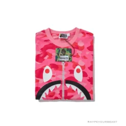 Hypeyourbeast BAPE Pink Camouflage Shark Head Fake Zipper Tee Shirt