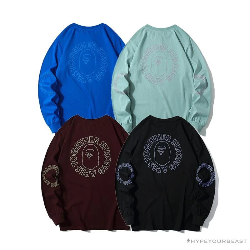 Hypeyourbeast BAPE APES TOGETHER English Alphabet Ape Head Long Sleeve Shirt 'BLUE' 5 Hypeyourbeast BAPE APES TOGETHER English Alphabet Ape Head Long Sleeve Shirt 'BLUE'