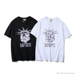 Hypeyourbeast Clothes BAPE NYC New York Limited Purple Camouflage Ape Head Tee Shirt 'WHITE'
