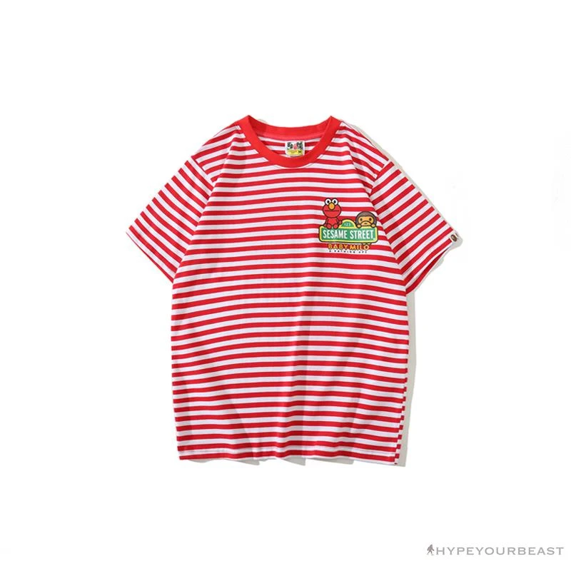 Hypeyourbeast BAPE Baby Milo Sesame Street Striped Tee Shirt 'RED' 1 Hypeyourbeast BAPE Baby Milo Sesame Street Striped Tee Shirt 'RED'