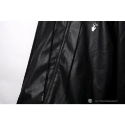 Hypeyourbeast OFF-WHITE 20FW New Logo Hooded Leather Jacket Black Hoodies & Jackets