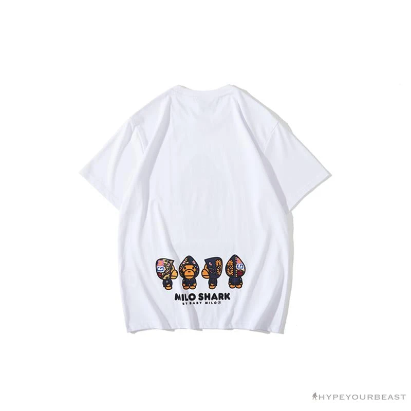 Hypeyourbeast BAPE Baby Milo Blue Shark Hat Little Monkey Tee Shirt 'WHITE' 2 Hypeyourbeast BAPE Baby Milo Blue Shark Hat Little Monkey Tee Shirt 'WHITE'