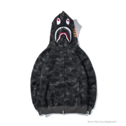 Hypeyourbeast BAPE Shark Head Classic Embroidered Camouflage Zip-Up Hoodie 'GREY' Clothes