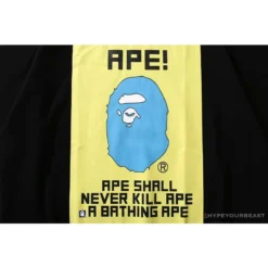 Hypeyourbeast Clothes BAPE Ape Head Blue X Yellow Contrast Letter Tee Shirt