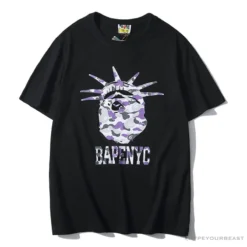 Hypeyourbeast Clothes BAPE NYC New York Limited Purple Camouflage Ape Head Tee Shirt 'BLACK'