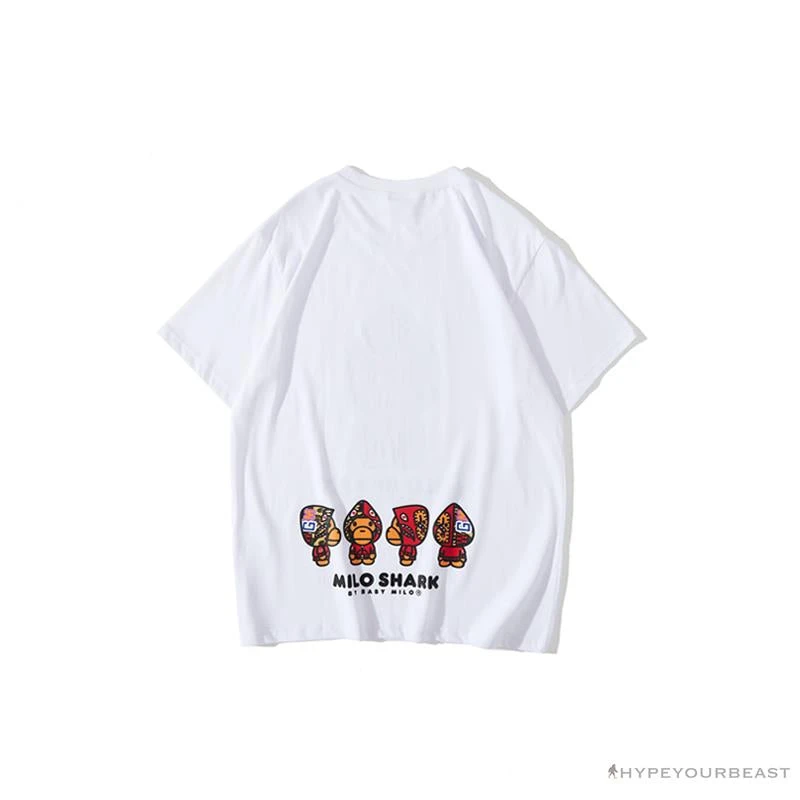 Hypeyourbeast BAPE Baby Milo Red Shark Hat Little Monkey Tee Shirt 'WHITE' 2 Hypeyourbeast BAPE Baby Milo Red Shark Hat Little Monkey Tee Shirt 'WHITE'