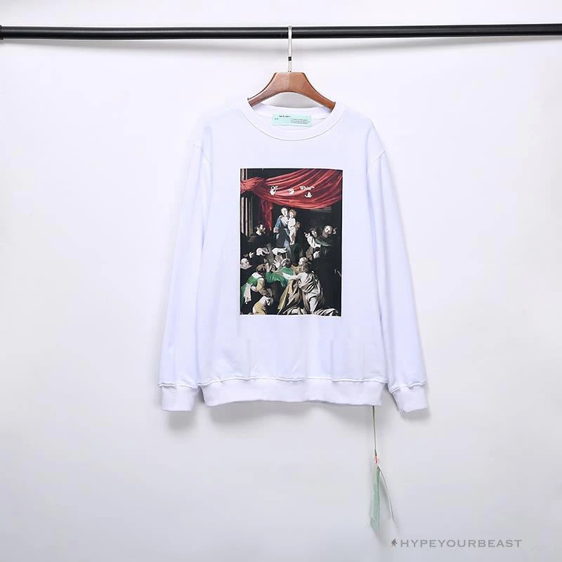 Hypeyourbeast OFF-WHITE New Madonna Painting Cotton Terry Long Sleeve Shirt 'WHITE' Shirts 1 Hypeyourbeast OFF-WHITE New Madonna Painting Cotton Terry Long Sleeve Shirt 'WHITE' Shirts