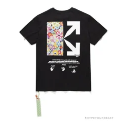 Hypeyourbeast OFF-WHITE Takashi Murakami Chrysanthemum Tee Shirt 'BLACK' T-Shirts