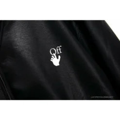 Hypeyourbeast OFF-WHITE 20FW New Logo Hooded Leather Jacket Black Hoodies & Jackets