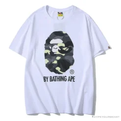 Hypeyourbeast BAPE Luminous Spots Camouflage Great Ape Man Black Head Cotton Short Sleeve Tee Shirt 'WHITE' Clothes