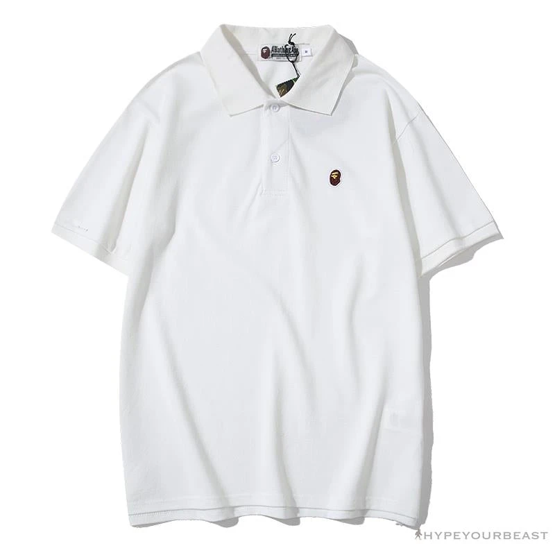 Hypeyourbeast BAPE Solid Color Versatile Embroidered Ape Head Small Badge Polo Shirt 'WHITE' 1 Hypeyourbeast BAPE Solid Color Versatile Embroidered Ape Head Small Badge Polo Shirt 'WHITE'