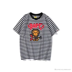 Hypeyourbeast BAPE Baby Milo Rock Bass Player Striped Tee Shirt 'BLACK' Clothes