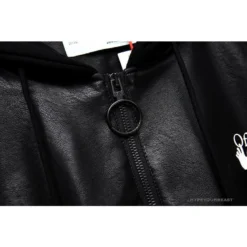 Hypeyourbeast OFF-WHITE 20FW New Logo Hooded Leather Jacket Black Hoodies & Jackets
