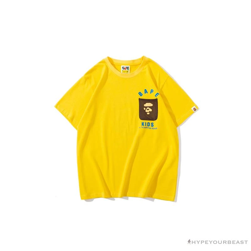 Hypeyourbeast BAPE KIDS Small Net Pocket Ape Man Head Tee Shirt 'YELLOW' Clothes 1 Hypeyourbeast BAPE KIDS Small Net Pocket Ape Man Head Tee Shirt 'YELLOW' Clothes