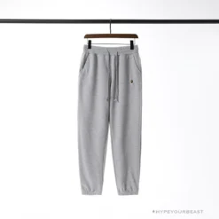 Hypeyourbeast Clothes BAPE Classic Ape Head Embroidered Standard Cotton Terry Pants 'LIGHT GREY'