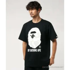 Hypeyourbeast BAPE Luminous Spots Camouflage Great Ape Man White Head Cotton Short Sleeve Tee Shirt 'BLACK' Clothes