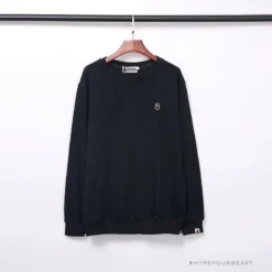 Hypeyourbeast Clothes BAPE Classic Ape Head Embroidered Long Sleeve Shirt 'BLACK'