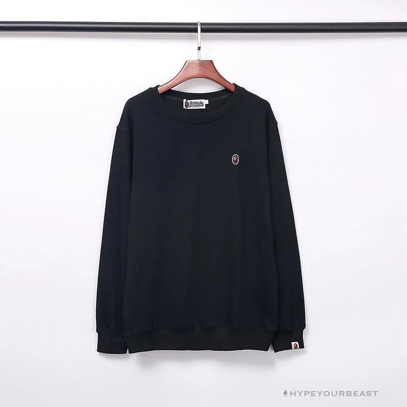 Hypeyourbeast Clothes BAPE Classic Ape Head Embroidered Long Sleeve Shirt 'BLACK' 1 Hypeyourbeast Clothes BAPE Classic Ape Head Embroidered Long Sleeve Shirt 'BLACK'