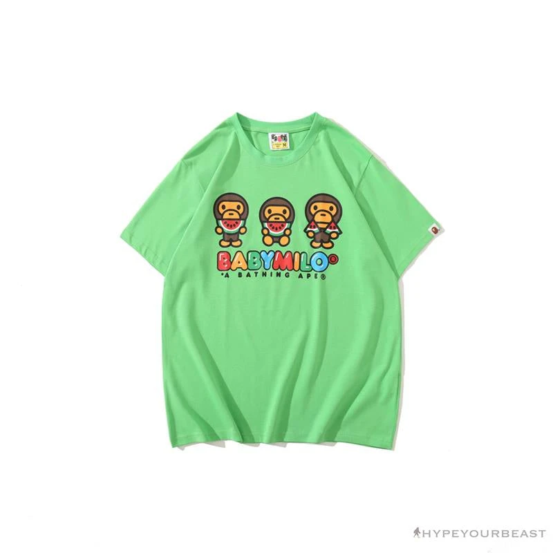 Hypeyourbeast Clothes BAPE Baby Milo Watermelon Little Monkey Tee Shirt 'GREEN' 1 Hypeyourbeast Clothes BAPE Baby Milo Watermelon Little Monkey Tee Shirt 'GREEN'