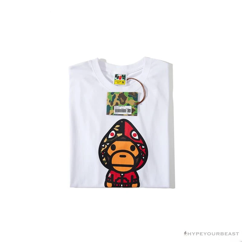 Hypeyourbeast BAPE Baby Milo Red Shark Hat Little Monkey Tee Shirt 'WHITE' 3 Hypeyourbeast BAPE Baby Milo Red Shark Hat Little Monkey Tee Shirt 'WHITE'