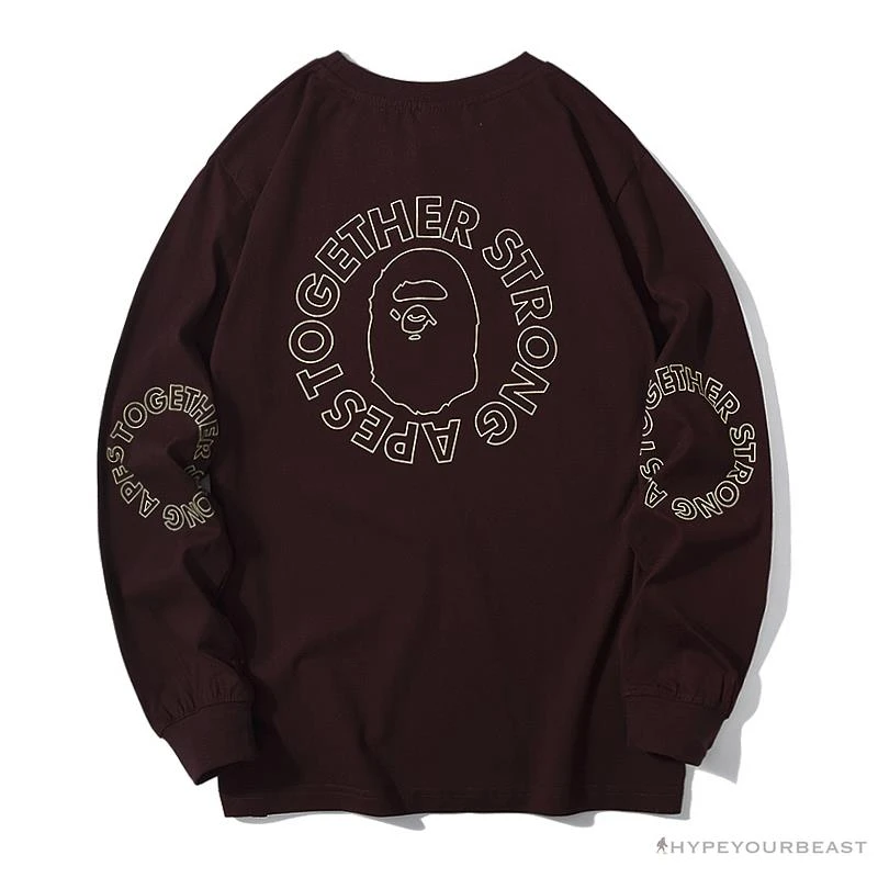 Hypeyourbeast BAPE APES TOGETHER English Alphabet Ape Head Long Sleeve Shirt 'WINE RED' Clothes 2 Hypeyourbeast BAPE APES TOGETHER English Alphabet Ape Head Long Sleeve Shirt 'WINE RED' Clothes