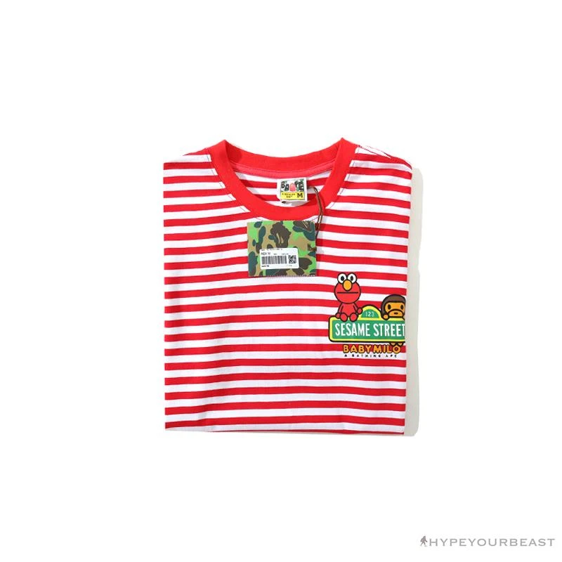 Hypeyourbeast BAPE Baby Milo Sesame Street Striped Tee Shirt 'RED' 3 Hypeyourbeast BAPE Baby Milo Sesame Street Striped Tee Shirt 'RED'