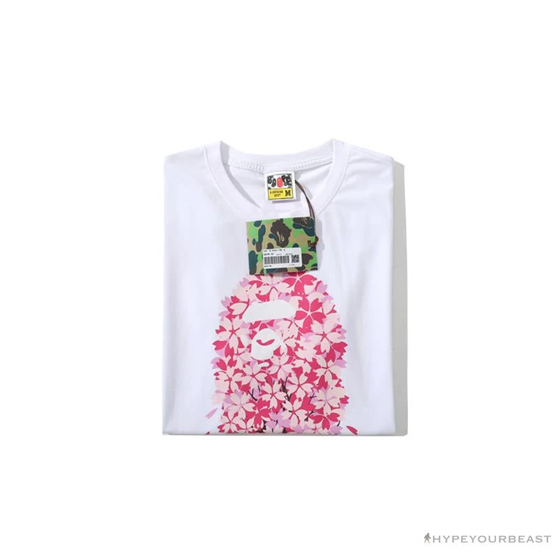Hypeyourbeast BAPE Japan Limited Edition Pink Cherry Tree Tee Shirt 'WHITE' 3 Hypeyourbeast BAPE Japan Limited Edition Pink Cherry Tree Tee Shirt 'WHITE'