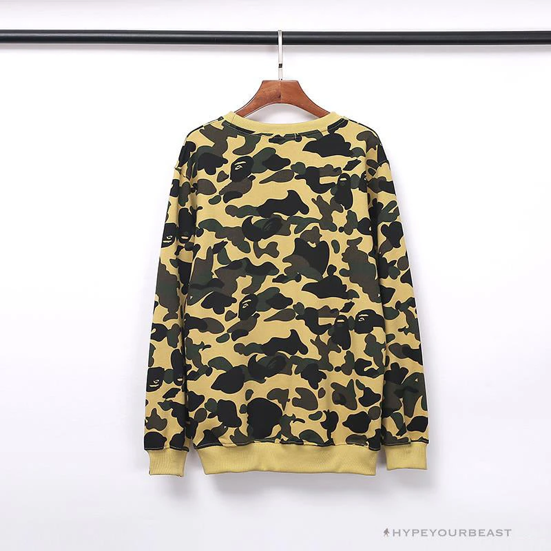 Hypeyourbeast BAPE Classic Ape Head Embroidered Camouflage Long Sleeve Shirt 'YELLOW' 2 Hypeyourbeast BAPE Classic Ape Head Embroidered Camouflage Long Sleeve Shirt 'YELLOW'