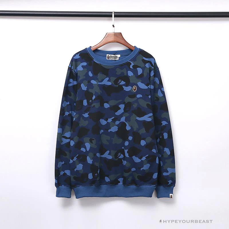 Hypeyourbeast BAPE Classic Ape Head Embroidered Camouflage Long Sleeve Shirt 'BLUE' 1 Hypeyourbeast BAPE Classic Ape Head Embroidered Camouflage Long Sleeve Shirt 'BLUE'