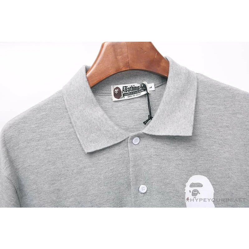 Hypeyourbeast BAPE Classic Ape Head Print Versatile Polo Shirt 'GREY' 3 Hypeyourbeast BAPE Classic Ape Head Print Versatile Polo Shirt 'GREY'