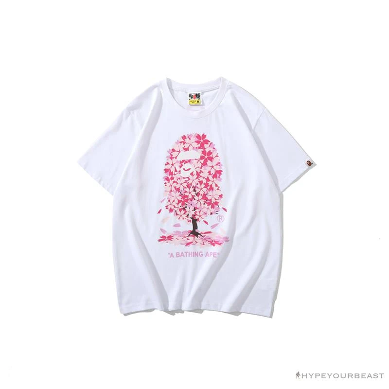 Hypeyourbeast BAPE Japan Limited Edition Pink Cherry Tree Tee Shirt 'WHITE' 1 Hypeyourbeast BAPE Japan Limited Edition Pink Cherry Tree Tee Shirt 'WHITE'