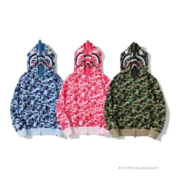 HypeYourBeast Clothes BAPE Camo Hoodie Shark Head PINK