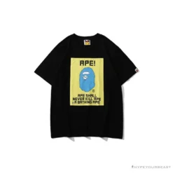Hypeyourbeast Clothes BAPE Ape Head Blue X Yellow Contrast Letter Tee Shirt
