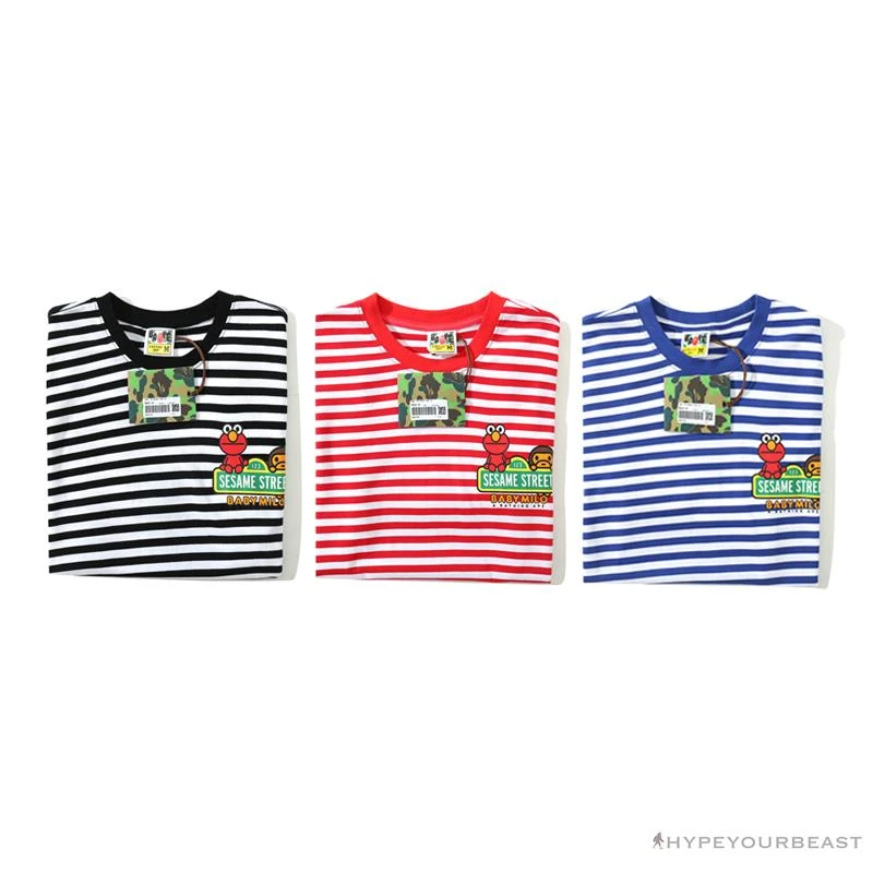 Hypeyourbeast BAPE Baby Milo Sesame Street Striped Tee Shirt 'RED' 7 Hypeyourbeast BAPE Baby Milo Sesame Street Striped Tee Shirt 'RED'