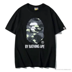Hypeyourbeast Clothes BAPE Luminous Spots Camouflage Great Ape Man Black Head Cotton Short Sleeve Tee Shirt 'BLACK'