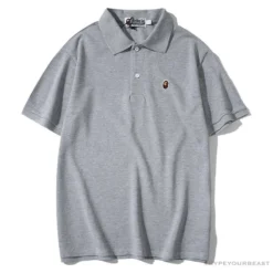 Hypeyourbeast BAPE Solid Color Versatile Embroidered Ape Head Small Badge Polo Shirt 'GREY' Clothes