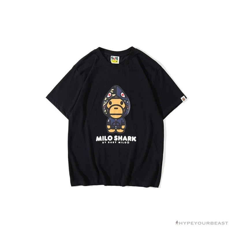 Hypeyourbeast BAPE Baby Milo Blue Shark Hat Little Monkey Tee Shirt 'BLACK' Clothes 1 Hypeyourbeast BAPE Baby Milo Blue Shark Hat Little Monkey Tee Shirt 'BLACK' Clothes
