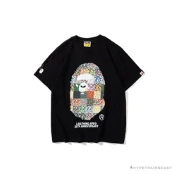 Hypeyourbeast BAPE Ape Man Head 28th Anniversary Camouflage Color Block Tee 'BLACK'