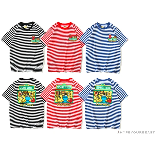 Hypeyourbeast BAPE Baby Milo Sesame Street Striped Tee Shirt 'RED' 6 Hypeyourbeast BAPE Baby Milo Sesame Street Striped Tee Shirt 'RED'