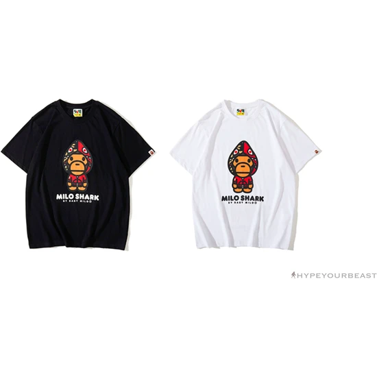 Hypeyourbeast BAPE Baby Milo Red Shark Hat Little Monkey Tee Shirt 'WHITE' 7 Hypeyourbeast BAPE Baby Milo Red Shark Hat Little Monkey Tee Shirt 'WHITE'