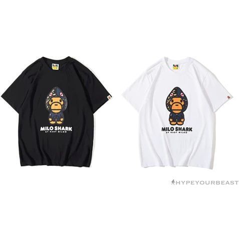Hypeyourbeast BAPE Baby Milo Blue Shark Hat Little Monkey Tee Shirt 'BLACK' Clothes 20 Hypeyourbeast BAPE Baby Milo Blue Shark Hat Little Monkey Tee Shirt 'BLACK' Clothes