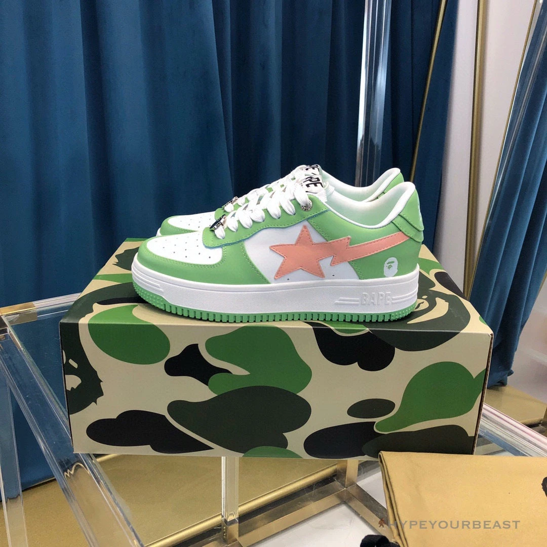 Hypeyourbeast Bape Sta Low Top Sneakers Green Pink 2 Hypeyourbeast Bape Sta Low Top Sneakers Green Pink