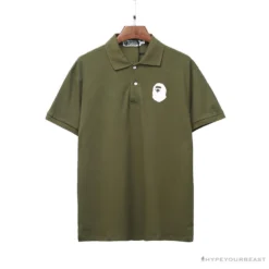 Hypeyourbeast BAPE Classic Ape Head Print Versatile Polo Shirt 'ARMY GREEN'