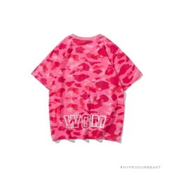 Hypeyourbeast BAPE Pink Camouflage Shark Head Fake Zipper Tee Shirt