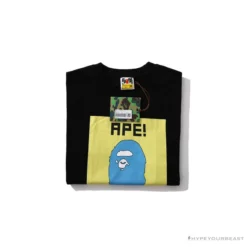 Hypeyourbeast Clothes BAPE Ape Head Blue X Yellow Contrast Letter Tee Shirt