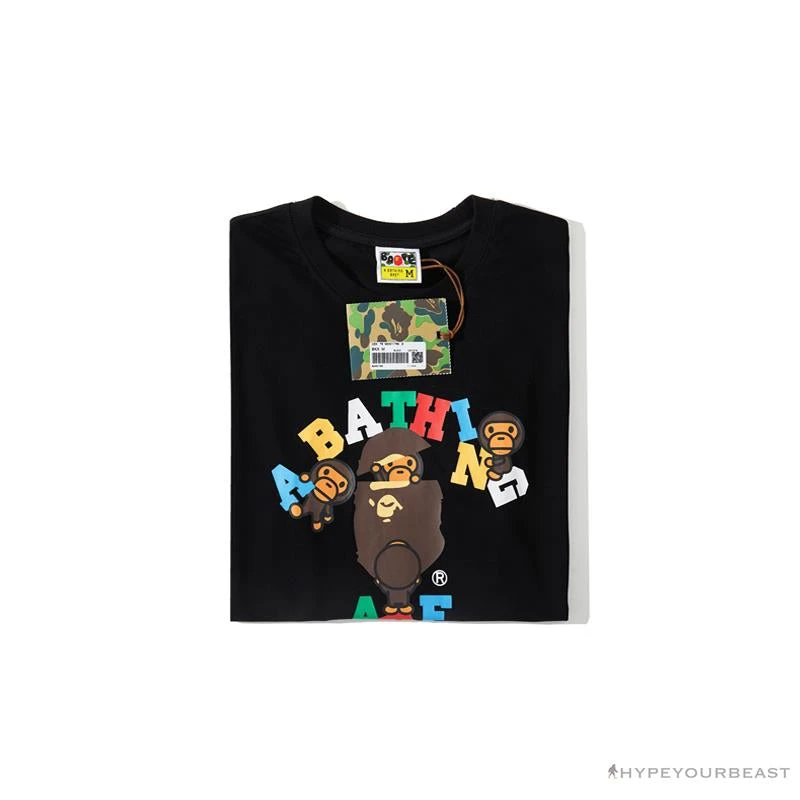 Hypeyourbeast BAPE Baby Milo Color Letter Monkey Tee Shirt 'BLACK' 15 Hypeyourbeast BAPE Baby Milo Color Letter Monkey Tee Shirt 'BLACK'