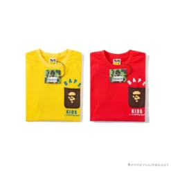 Hypeyourbeast BAPE KIDS Small Net Pocket Ape Man Head Tee Shirt 'RED' Clothes